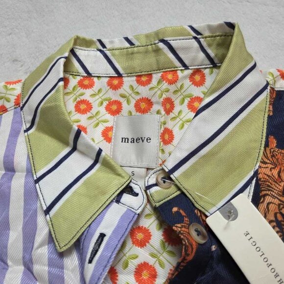 New S Anthropologie The Soren mixed-print mini shirt dress by Maeve - Picture 7 of 11